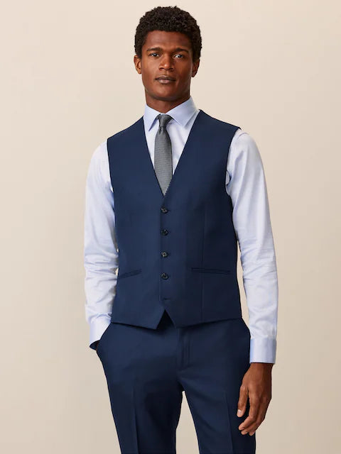 Bright Blue Slim Fit Textured Waistcoat