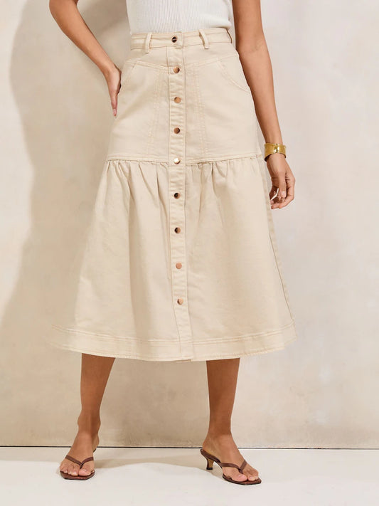 Lipsy Ecru Full Hem Denim Midi Skirt